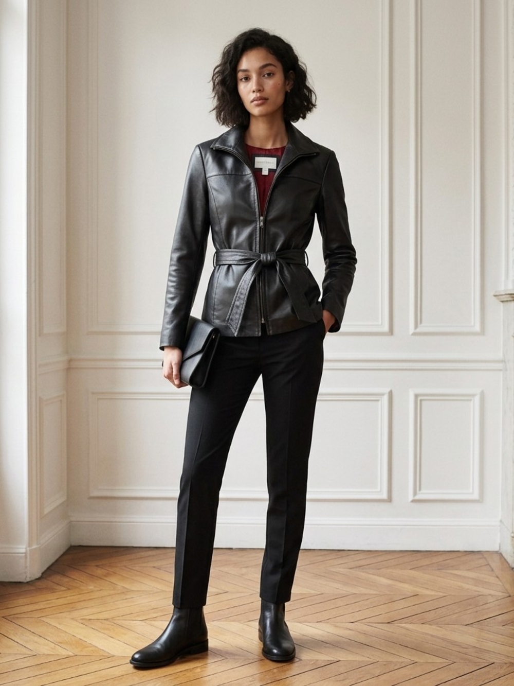 Worthington 100 Percent Genuine Leather Belted Jacket Zip Front Women's Small